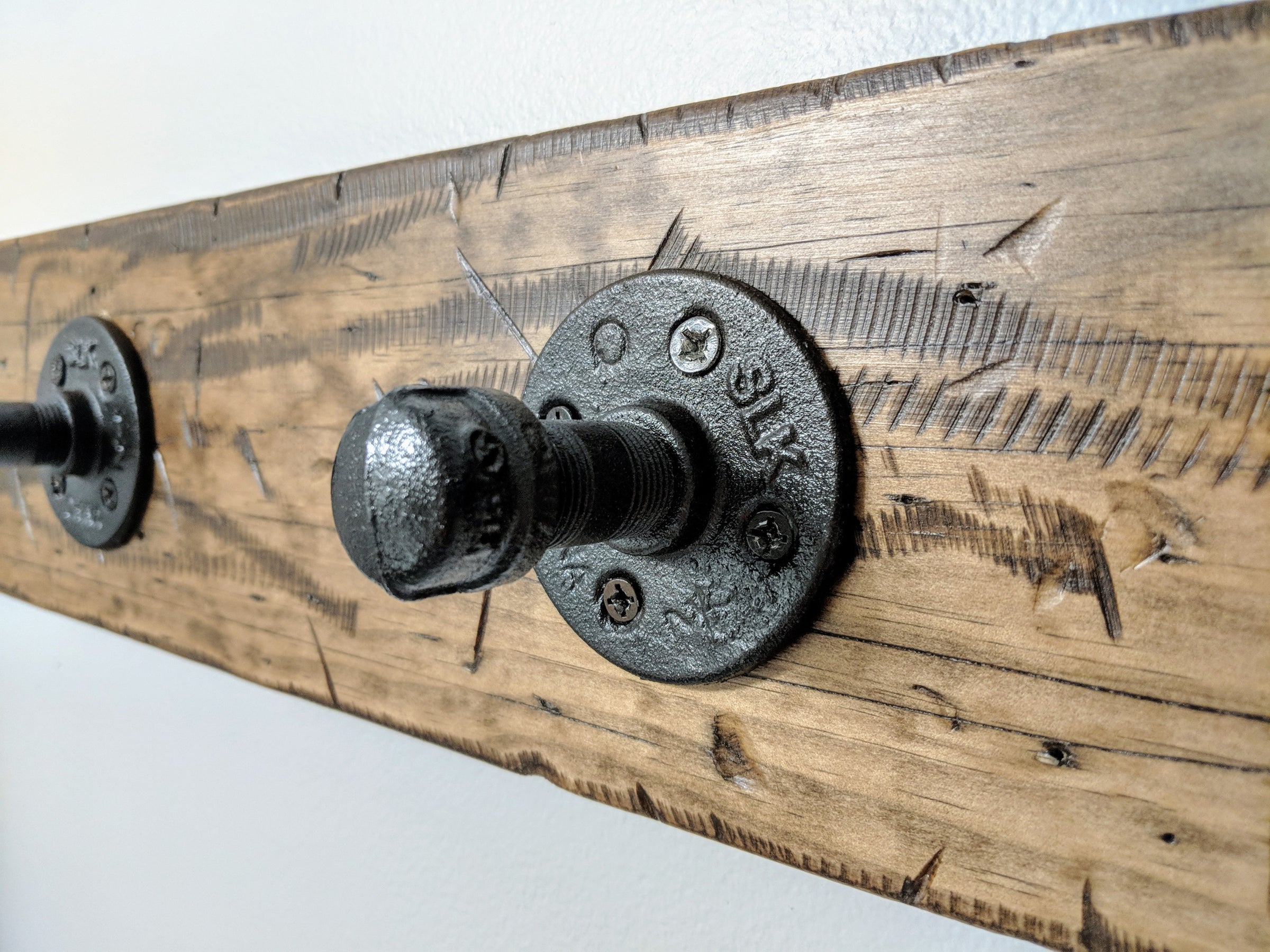 Rustic Wood 36 Towel Robe Coat Rack Bar with 4 Industrial Pipe Hooks Custom color options available Rustic Fox Workshop